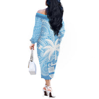 Custom Indo Fijians Off The Shoulder Long Sleeve Dress Fiji ke Hindustani Polyneisan Paisley Blue Style