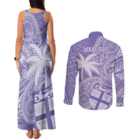 Custom Indo Fijians Couples Matching Tank Maxi Dress and Long Sleeve Button Shirt Fiji ke Hindustani Polyneisan Paisley Purple Style