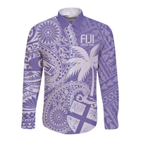 Custom Indo Fijians Long Sleeve Button Shirt Fiji ke Hindustani Polyneisan Paisley Purple Style
