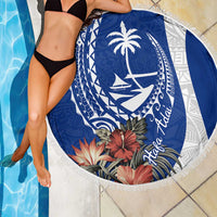 Blue Guam Hafa Adai Beach Blanket Tropical Flowers with Polynesian Pattern