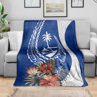 Blue Guam Hafa Adai Blanket Tropical Flowers with Polynesian Pattern