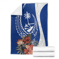 Blue Guam Hafa Adai Blanket Tropical Flowers with Polynesian Pattern