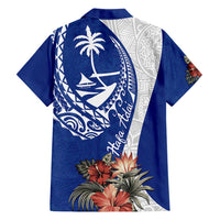 Blue Guam Hafa Adai Family Matching Summer Maxi Dress and Hawaiian Shirt Tropical Flowers with Polynesian Pattern