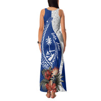 Blue Guam Hafa Adai Family Matching Tank Maxi Dress and Hawaiian Shirt Tropical Flowers with Polynesian Pattern