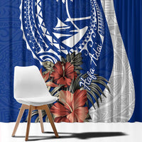 Blue Guam Hafa Adai Window Curtain Tropical Flowers with Polynesian Pattern