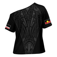 Queensland Maori Rugby Nga Hau e Wha Cross Shoulder Shirt Black Motif - Polynesian Pride