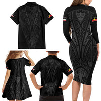 Queensland Maori Rugby Nga Hau e Wha Family Matching Long Sleeve Bodycon Dress and Hawaiian Shirt Black Motif
