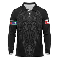 Queensland Maori Rugby Nga Hau e Wha Long Sleeve Polo Shirt Black Motif