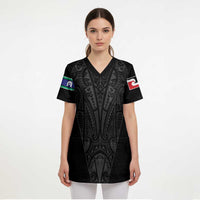 Queensland Maori Rugby Nga Hau e Wha Scrub Top Black Motif - Polynesian Pride