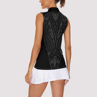 Queensland Maori Rugby Nga Hau e Wha Women Sleeveless Polo Shirt Black Motif