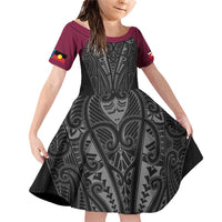Queensland Maori Rugby Nga Hau e Wha Family Matching Off Shoulder Short Dress and Hawaiian Shirt Maroon Motif