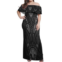 Queensland Maori Rugby Nga Hau e Wha Off Shoulder Maxi Dress Maroon Motif