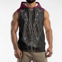 Queensland Maori Rugby Nga Hau e Wha Sleeveless Zip Hoodie Maroon Motif - Polynesian Pride