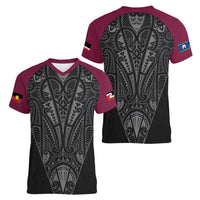 Queensland Maori Rugby Nga Hau e Wha Women V-Neck T-Shirt Maroon Motif