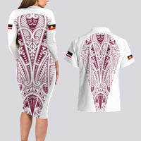 Queensland Maori Rugby Nga Hau e Wha Couples Matching Long Sleeve Bodycon Dress and Hawaiian Shirt White Motif