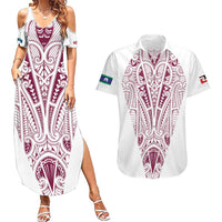 Queensland Maori Rugby Nga Hau e Wha Couples Matching Summer Maxi Dress and Hawaiian Shirt White Motif