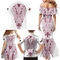 Queensland Maori Rugby Nga Hau e Wha Family Matching Mermaid Dress and Hawaiian Shirt White Motif