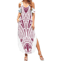 Queensland Maori Rugby Nga Hau e Wha Family Matching Summer Maxi Dress and Hawaiian Shirt White Motif