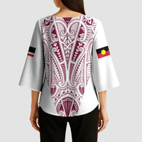 Queensland Maori Rugby Nga Hau e Wha Kimono Sleeve Blouse White Motif - Polynesian Pride
