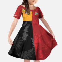 Custom British Lions-AUNZ Family Matching Long Sleeve Bodycon Dress and Hawaiian Shirt Australia-New Zealand Indigenous Motif LT9 Daughter's Dress Red - Polynesian Pride