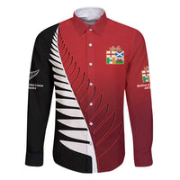 Custom British Lions New Zealand Family Matching Short Sleeve Bodycon Dress and Hawaiian Shirt Half Black Fern LT9 Dad's Shirt - Long Sleeve Red - Polynesian Pride
