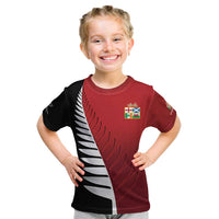 Custom British Lions New Zealand Kid T Shirt Half Black Fern LT9 Red - Polynesian Pride