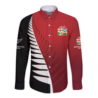 Custom British Lions New Zealand Long Sleeve Button Shirt Half Black Fern