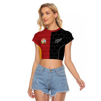 Custom British Lions New Zealand Raglan Cropped T Shirt Sporty Style LT9 Female Black - Polynesian Pride
