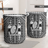 Fiji Custom Rugby National Heritage Laundry Basket Black Traditional Masi Inspired