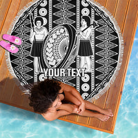 Fiji Custom Rugby National Heritage Beach Blanket Black Traditional Masi Inspired