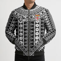 Fiji Custom Rugby National Heritage Bomber Puffer Jacket Black Traditional Masi Inspired