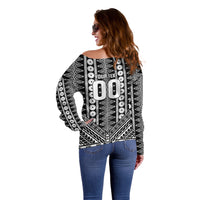 Fiji Custom Rugby National Heritage Off Shoulder Sweater Black Traditional Masi Inspired