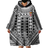 Fiji Custom Rugby National Heritage Wearable Blanket Hoodie Black Traditional Masi Inspired