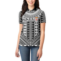 Fiji Custom Rugby National Heritage Women Polo Shirt Black Traditional Masi Inspired