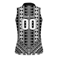 Fiji Custom Rugby National Heritage Women Sleeveless Polo Shirt Black Traditional Masi Inspired