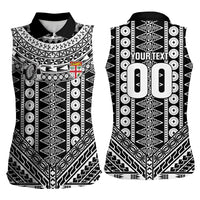 Fiji Custom Rugby National Heritage Women Sleeveless Polo Shirt Black Traditional Masi Inspired