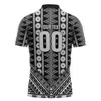 Fiji Custom Rugby National Heritage Zipper Polo Shirt Black Traditional Masi Inspired