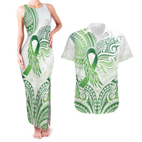 Its Okay Green Ribbon Personalised Couples Matching Tank Maxi Dress and Hawaiian Shirt Polynesian Depression Awareness