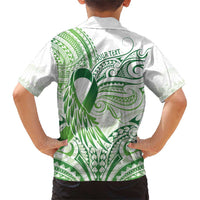 Its Okay Green Ribbon Personalised Family Matching Short Sleeve Bodycon Dress and Hawaiian Shirt Polynesian Depression Awareness