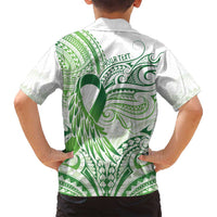 Its Okay Green Ribbon Personalised Family Matching Tank Maxi Dress and Hawaiian Shirt Polynesian Depression Awareness