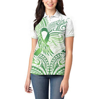 Its Okay Green Ribbon Personalised Women Polo Shirt Polynesian Depression Awareness
