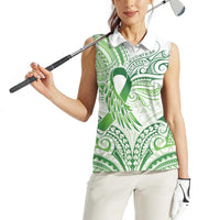 Its Okay Green Ribbon Personalised Women Sleeveless Polo Shirt Polynesian Depression Awareness
