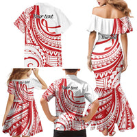 Know Your Status Red Ribbon Personalised Family Matching Mermaid Dress and Hawaiian Shirt Polynesian AIDS Awareness