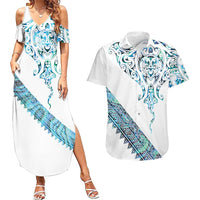 Kahui Whetu Paua shell Kowhaiwhai Taniko Personalised Couples Matching Summer Maxi Dress and Hawaiian Shirt Manta Ray Shark-Turtle Maori Tribal Style