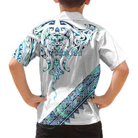 Kahui Whetu Paua shell Kowhaiwhai Taniko Personalised Family Matching Short Sleeve Bodycon Dress and Hawaiian Shirt Manta Ray Shark-Turtle Maori Tribal Style