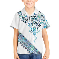 Kahui Whetu Paua shell Kowhaiwhai Taniko Personalised Family Matching Short Sleeve Bodycon Dress and Hawaiian Shirt Manta Ray Shark-Turtle Maori Tribal Style