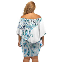 Kahui Whetu Paua shell Kowhaiwhai Taniko Personalised Off Shoulder Short Dress Manta Ray Shark-Turtle Maori Tribal Style