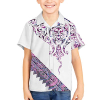 Mawhero Paua shell Kowhaiwhai Taniko Personalised Family Matching Summer Maxi Dress and Hawaiian Shirt Manta Ray Shark-Turtle Maori Tribal Style LT9 Son's Shirt Pink - Polynesian Pride