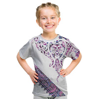 Mawhero Paua shell Kowhaiwhai Taniko Personalised Kid T Shirt Manta Ray Shark-Turtle Maori Tribal Style