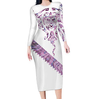 Mawhero Paua shell Kowhaiwhai Taniko Personalised Long Sleeve Bodycon Dress Manta Ray Shark-Turtle Maori Tribal Style